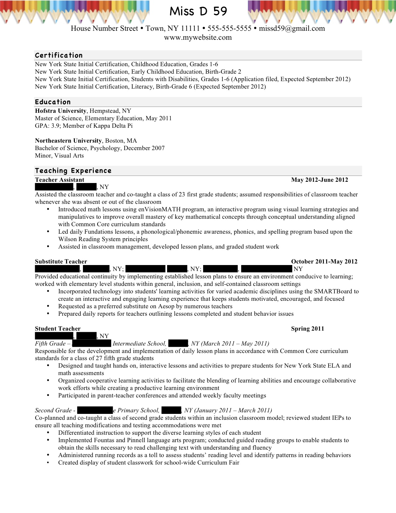 Resume for early childhood special education teacher